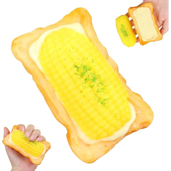 Rirozkan Squishies Toy, Slow Rising Corn Toast Stress Ball, Simulated Food Sensory Fidget, Soft Pinch Toy for Anxiety Relief, Hand Exercise