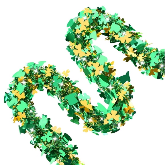 Rirozkan St. Patrick's Day Decor, Green Tinsel Garland, Shamrock Party Supplies, for St. Patrick's Day Party, Home, Pub, Festival Celebration