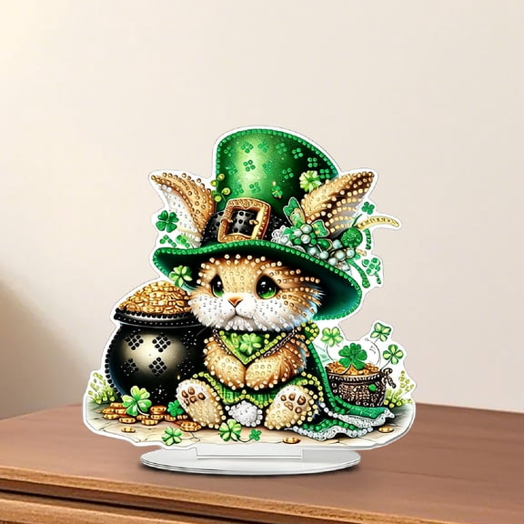 Rirozkan St Patricks Day Decorations, Four Leaf Clover Ornament, Green Acrylic Charm, Holiday Party Decor for March Festival, Home and Office Table Decor