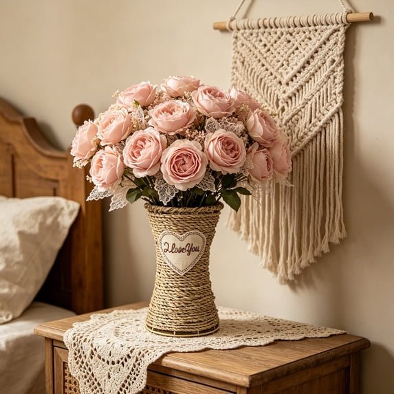 Rirozkan Straw Woven Planter Basket, Decorative Rattan Flower Pot, Multiuse Storage Basket For Mini Plantss And Home Decor
