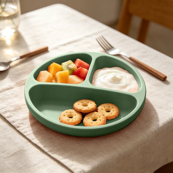 Rirozkan Suction Plates 3 Compartment, Strong Grip Divided Plates for Picky Eaters, Microwave Safe Dishwasher Friendly Plates for Dining