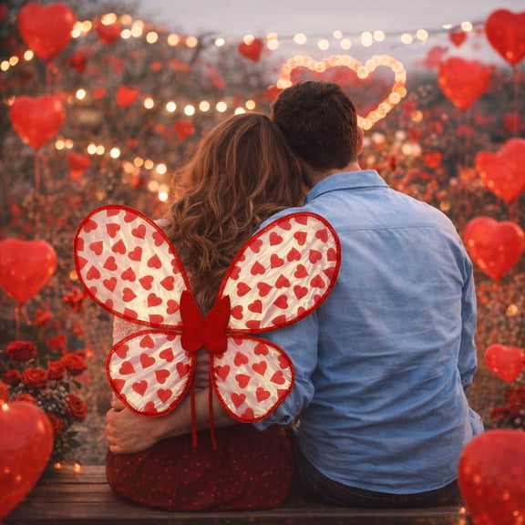 Rirozkan Valentine's Day Party Decor, Heart Shaped Butterfly Backdrop, for Photo Props, Romantic Celebration Decor