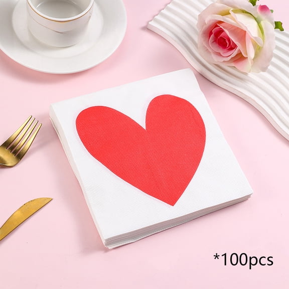 Rirozkan Valentines Day Decorations, Valentines Paper Napkins 5 Pack (100 Sheets), Decorative Disposable Napkins with Heart Patterns for Holiday Table Setting