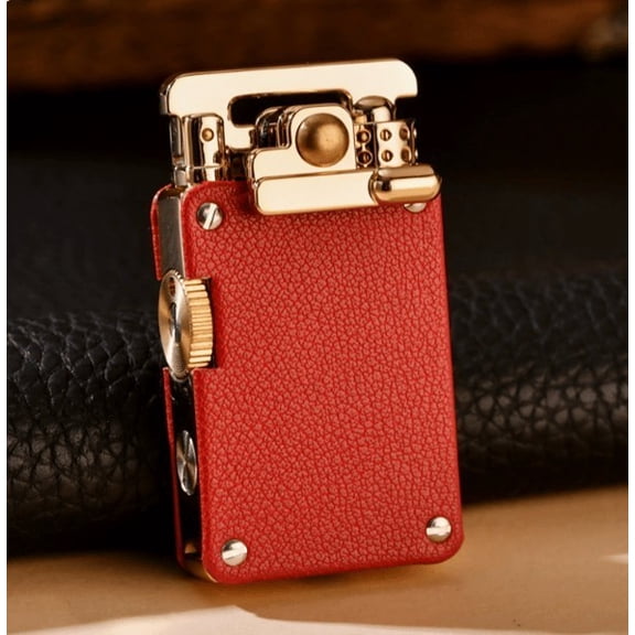 Rirozkan Vintage Grinding Wheel Lighter, Windproof Rocker Arm Flint, Engraved Leather Kerosene Lighter, Refillable Metal Cigar Lighter for Men Gift