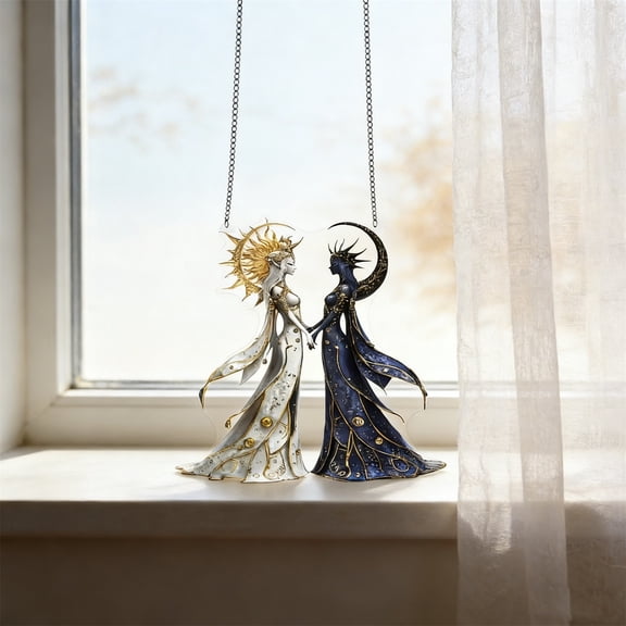 Rirozkan Wall Hanging, 2D Sun and Moon Goddess Design, Celestial Balance Decorative Pendant, for Room, Home, Boho Decor, Multicolor