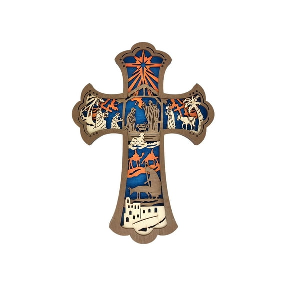 Rirozkan Wall Hanging, Wooden Cross Wall Decor, Easter Crucifix Emblem Pendant, Front Door and Porch Hanging Decoration, Warm Holiday Blessings Decor for Home, Multicolor