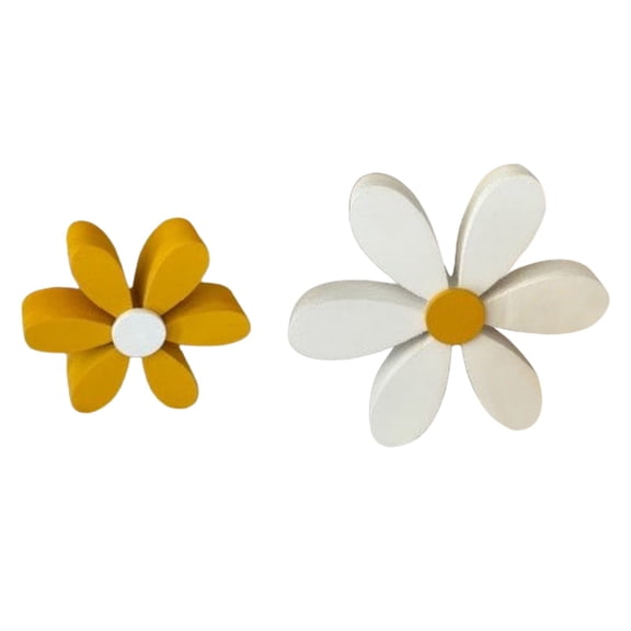 Rirozkan Wood Decor, 2 Piece Daisy Flower Shelf Sitter Set, Small Tabletop Ornaments for Desk, Living Room and Home Office Decorations