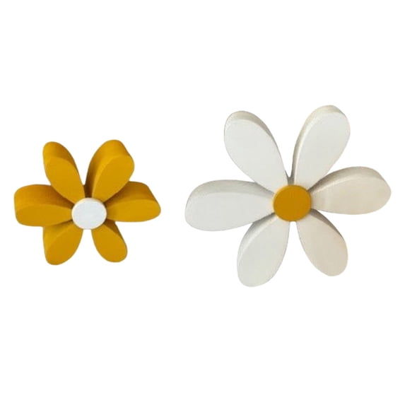 Rirozkan Wood Decor, 2 Piece Daisy Flower Shelf Sitter Set, Small Tabletop Ornaments for Desk, Living Room and Home Office Decorations