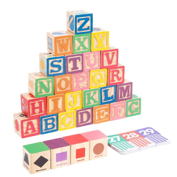 Rirozkan Wooden Alphabet Number Building Blocks, Educational Stacking Toy, Intelligence Building Set for Home Learning, Cognitive Skill Development