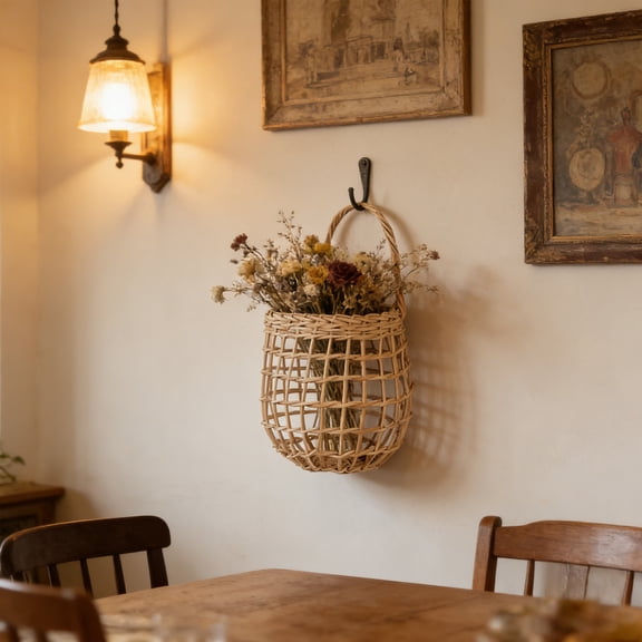 Rirozkan Woven Basket, Kitchen Garlic Ginger Storage Container, Vintage Wall Mounted Hanging Basket, Small Flower Basket for Kitchen Organizer