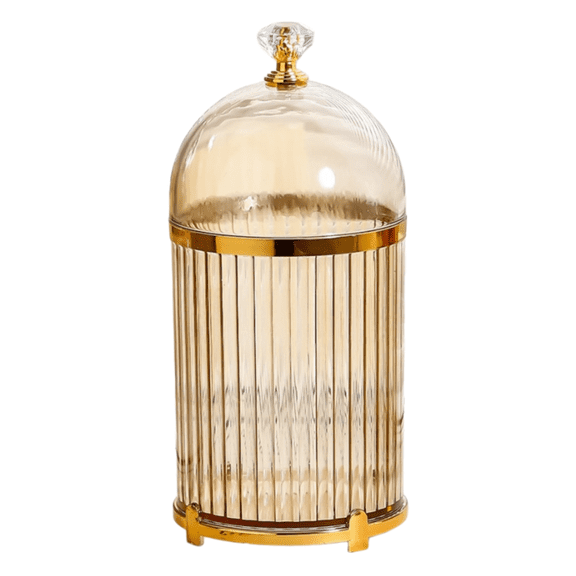 Rirvix Amber Ribbed Plastic Canister with Gold Trim & Dome Lid, Decorative Sealed Jar for Utensils, Snacks & Tabletop Home Decor