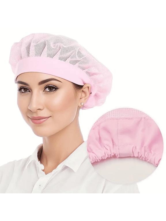 Breathable Mesh Pink Bouffant Cap , Adjustable Bouffant Chefs Hat for Men Women, Reusable Hibachi Chef Hat for Kitchen Restaurant Work