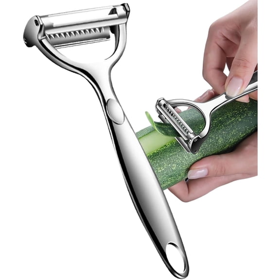 Rirvix Stainless Steel Dual Blade Vegetable Peeler - Commercial Grade Julienne Cutter, Slicer, Shredder, Scraper - Fruit, Potatoes, Carrot, Cucumber - Kitchen, Home Staple - Perfect Housewarming Gift