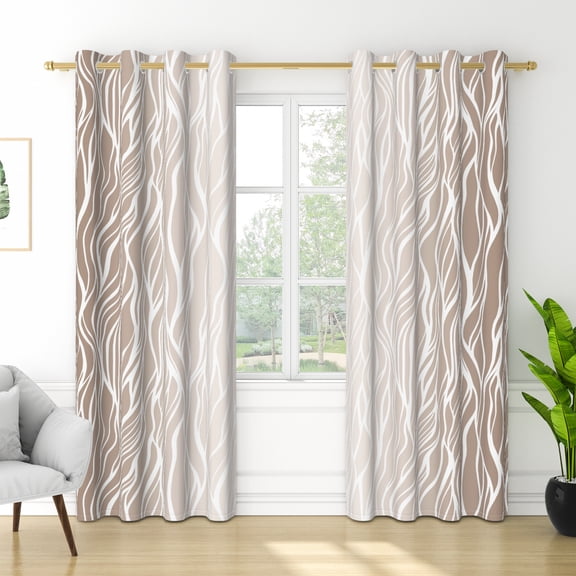 RisChhery Beige Ombre Abstract Wave Curtains,Grommet Top,Light Filtering Window Drapes,42×63 Inch,Set of 2