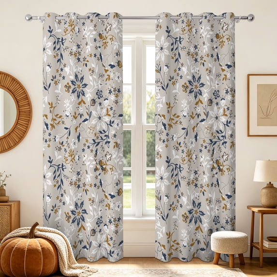 RisChhery Blackout Curtains,Boho Printed Floral for Living Room,Grommet Window Drapes,52x84,2 Panels