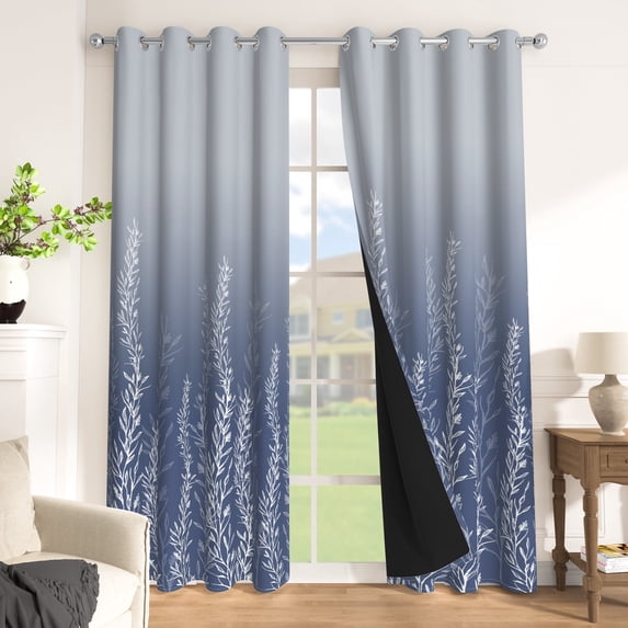 RisChhery Blackout Curtains For Bedroom Living Room,2 Panels Set,42x63 inch,Light Blocking Grommet Window Drapes,Navy Blue Gradient Floral