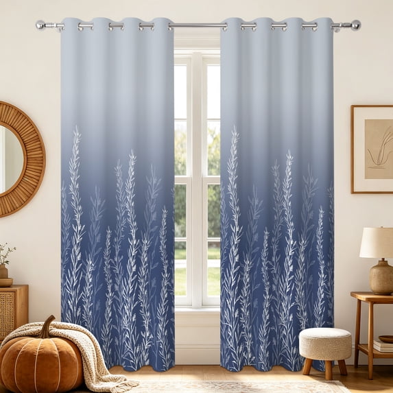 RisChhery Blackout Curtains For Bedroom Living Room,2 Panels Set,42x63 inch,Light Blocking Grommet Window Drapes,Navy Blue Gradient Floral