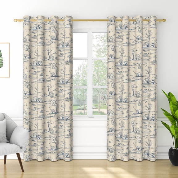 RisChhery Blue Scenic Tree Blackout Curtains,Grommet Top 2 Panels,52x84 inch,Thermal Insulated Drapes for Bedroom
