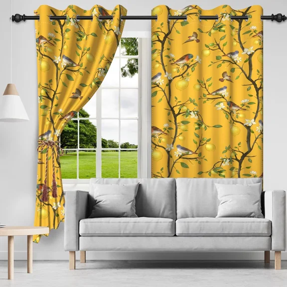 RisChhery Boho Yellow Blackout Curtains for Apartment,Privacy Protection Grommet Window Drapes,42x63,2 Panels