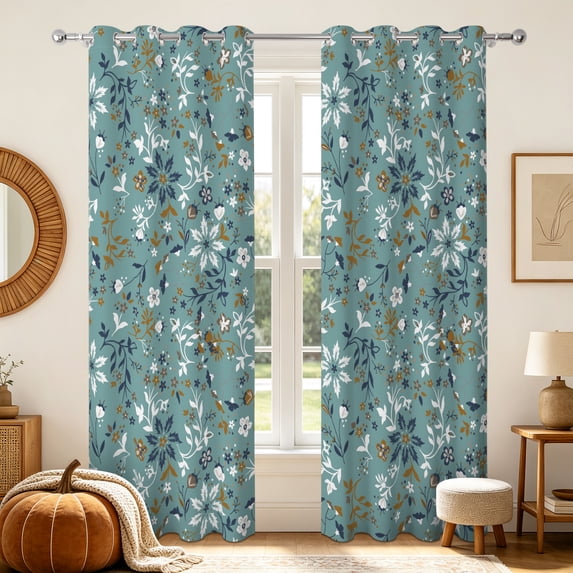 RisChhery Green Floral Blackout Curtains,Privacy Protection Grommet Window Drapes for Apartment,52x84,2 Panels