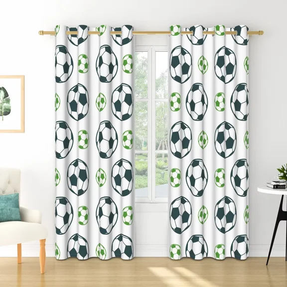 RisChhery Green Football Blackout Curtains, Thermal Insulated, Grommet Top, 52 x 84 Inches, Set of 2