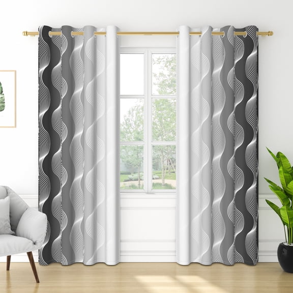RisChhery Grey White Ombre Wave Stripe Blackout Curtains,2 Panels,42x63 inch,Thermal Insulated Grommet Drapes