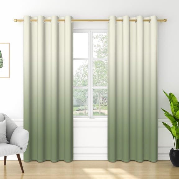 RisChhery Light Green Gradient Thermal Drapes, Grommet Top, Room Darkening,63 Inch Long,2 Panels