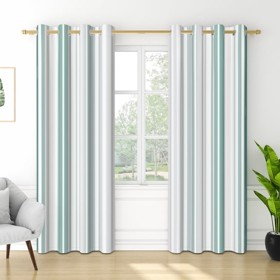 RisChhery Mint Vertical Stripe Curtains, Grommet Top,Room Darkening,52×84 In,2 Panels