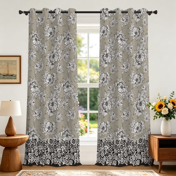 RisChhery Modern Flower Blackout Curtains for Apartment,Privacy Protection Grommet Window Drapes,42x63,Set of 2