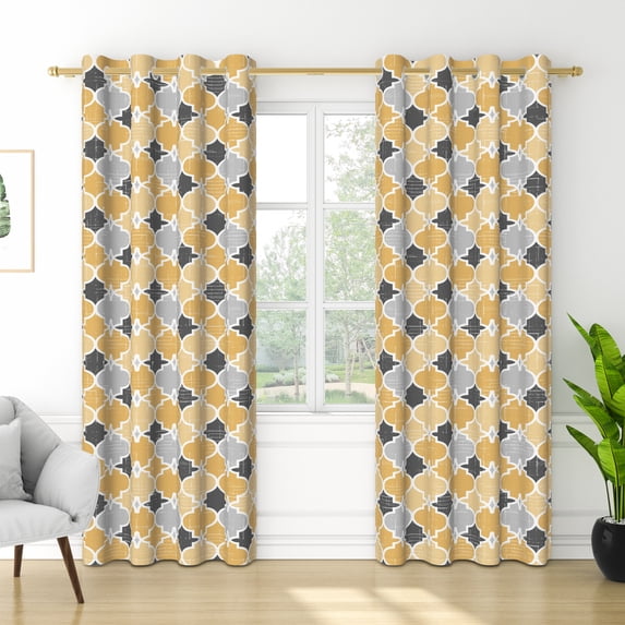 RisChhery Mustard Yellow Lattice Pattern Room Darkening Curtains,Light Blocking Grommet Drapes For Living Room,2 Panels Set,52x63 inch