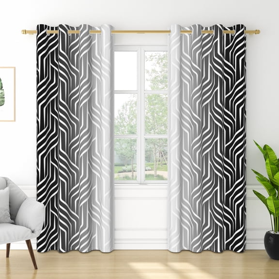 RisChhery Ombre Black Chevron Curtains, Light Filtering Thermal Insulated Window Drapes,Grommet Top, 52 x 84 Inches, 2 Panels