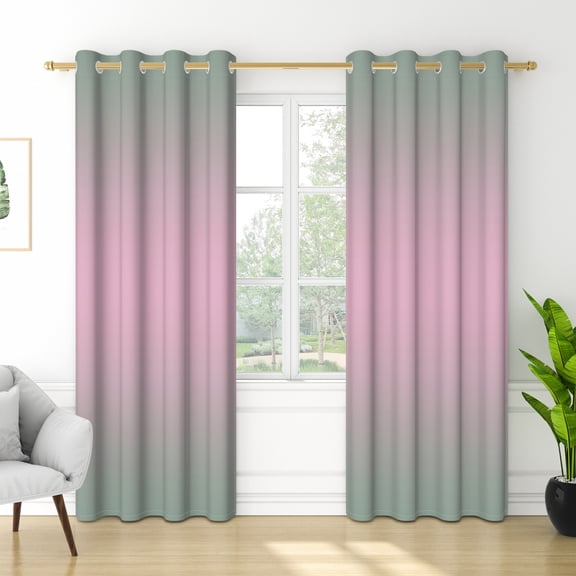RisChhery Pink Gradient Grommet Top Window Drapes, Thermal Insulated, 42×63 In, Set of 2