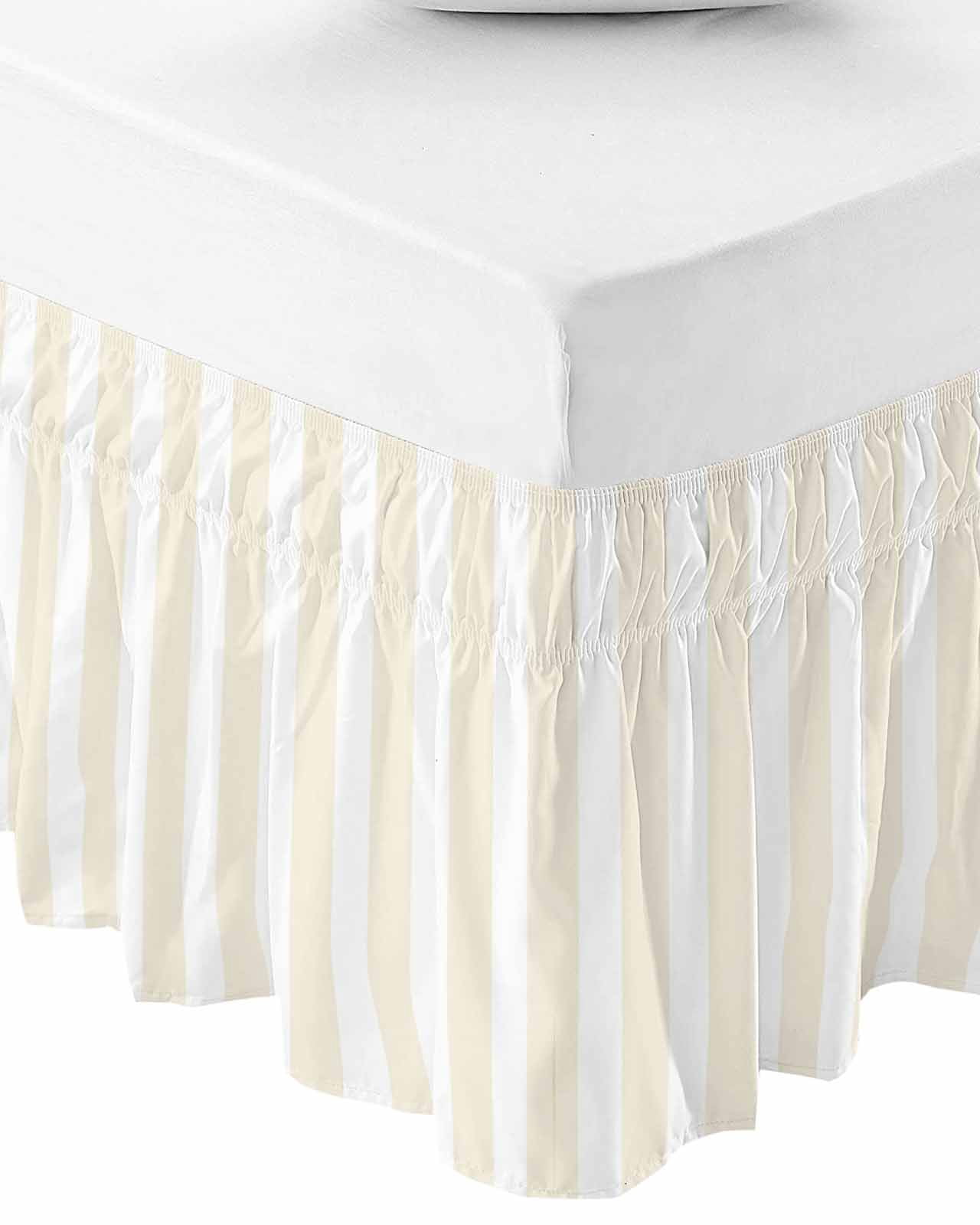 RisQiten Cream Striped Bed Skirt Cal King Size 18 Inch Drop, Adjustable