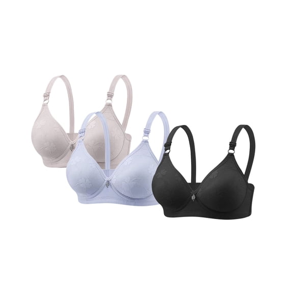 Risckoth 3 PC Plus SizeWomen Floral Lace Wirefree Bra, Adjustable Straps Support Daily Underwear