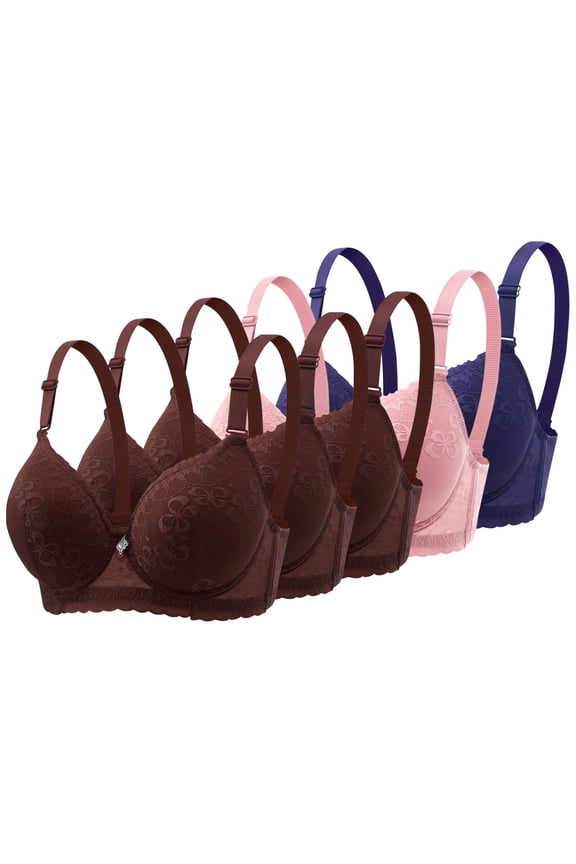 5 Pack Women Floral Lace Underwire Bra, Adjustable Straps Breathable Support Daily Bras