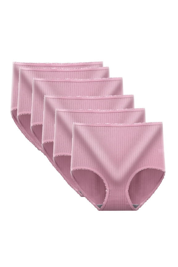 6 Pack Women's High Waist Ribbed Briefs, Tummy & Hip Lift Stretch Support Underpants M-2XL