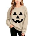 thumbnail image 1 of Risckoth Girl's Pumpkin Face Print Crew Neck Sweatshirt, Warm Long Sleeve Casual Pullover, 1 of 8