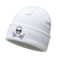 thumbnail image 1 of Risckoth Unisex Knit Beanie Skull Embroidery Rock Hand Gesture Ribbed Cuff Halloween Hat, White, 1 of 8
