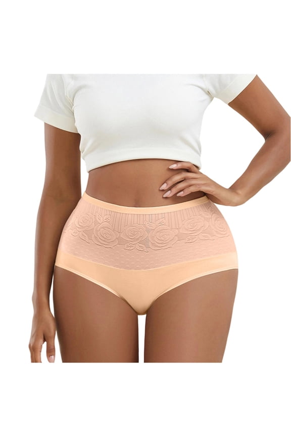 Women High Rise Floral Embossed Briefs, Seamless Hip Support Breathable Daily Panties S-2XL