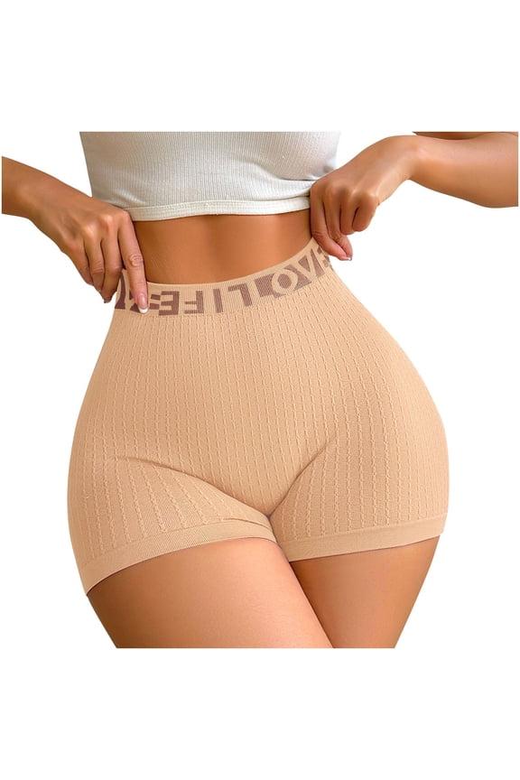 Women High Rise Letter Ribbed Boxer Shorts, Soft Breathable Hip Support Slip Shorts S-XL