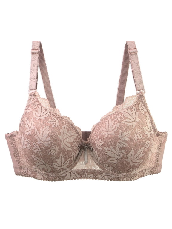 Women Leaf Pattern Lace Underwire Bra, Scalloped Trim Uplift Contour Daily Underwear