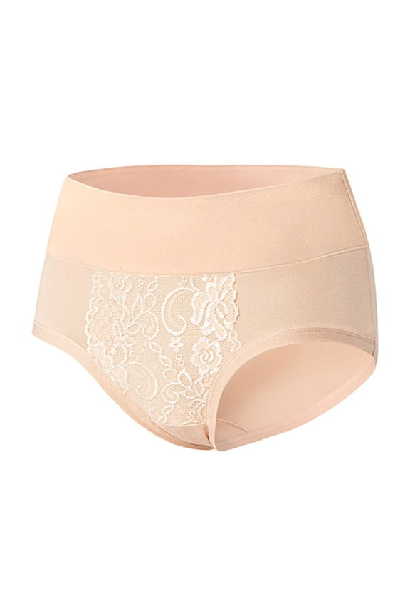Women Plus Size Cotton Briefs, High Rise Floral Lace Panel Hip Support Daily Panties M-6XL
