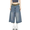 thumbnail image 1 of Risckoth Women Washed Denim Culottes, Mid Rise Wide Leg Cropped Jeans With Pockets S-3XL, 1 of 6