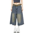 thumbnail image 1 of Risckoth Women Washed Denim Culottes, Mid Rise Wide Leg Cropped Jeans With Pockets S-3XL, 1 of 6