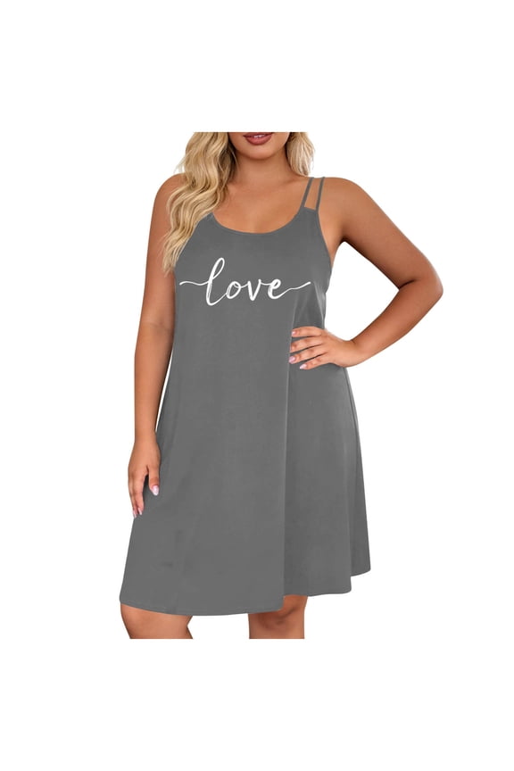 Women's Cami Sleep Dress Script Love Print Double Spaghetti Strap Sleeveless Relaxed Fit Nightgown S-2XL