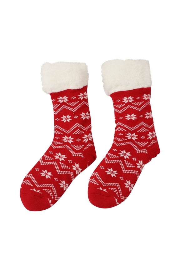 Women's Christmas Socks Snowflake Jacquard Pattern Fluffy Fold Over Cuff Thick Coral Fleece Mid Calf Socks
