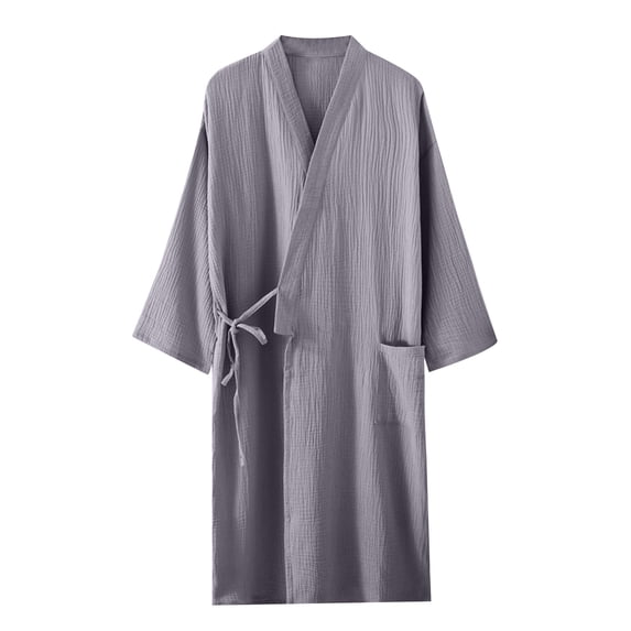 Risckoth Women's Cotton Gauze Robe Kimono Style Wrap V Neck Tie Closure Patch Pocket Wrinkled Texture Sleepwear L-2XL
