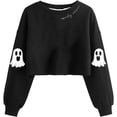 thumbnail image 1 of Risckoth Women's Cropped Halloween Sweatshirt Ghost Print Crew Neck Drop Shoulder Long Sleeve Casual Pullover S-2XL, 1 of 2