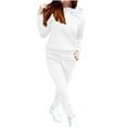 thumbnail image 1 of Risckoth Women's Fall Winter Two-Piece Outfit, Solid Raglan Sleeve Hoodie Kangaroo Pocket Drawstring Jogger Tracksuit S-2XL, White, 1 of 9