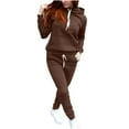 thumbnail image 1 of Risckoth Women's Fall Winter Two-Piece Outfit, Solid Raglan Sleeve Hoodie Kangaroo Pocket Drawstring Jogger Tracksuit S-2XL, 1 of 9